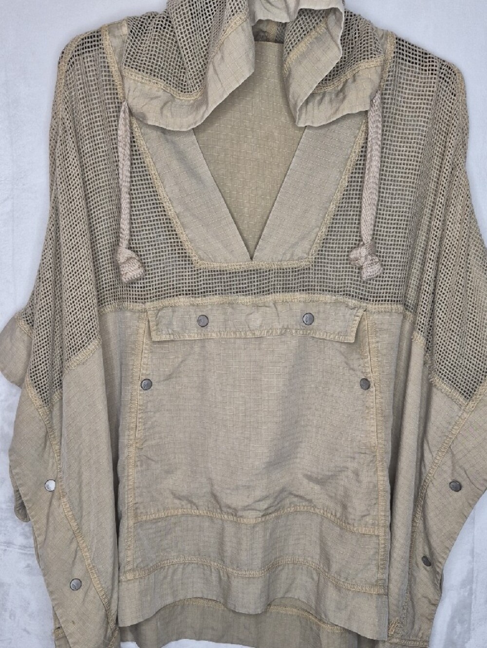 FP Movement Tan Mesh Knit Oversized Hooded Poncho Pullover M - Picture 2 of 10